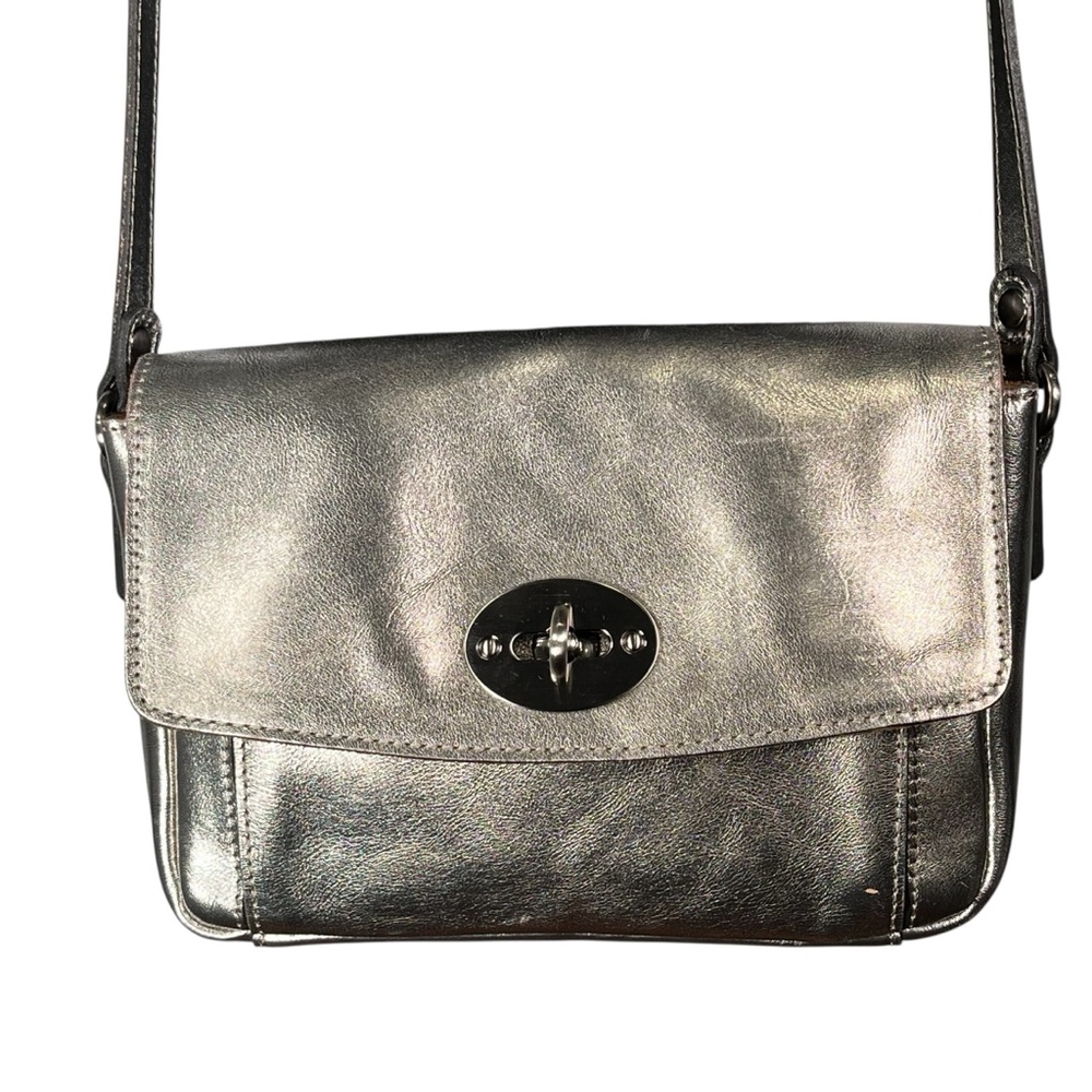 Patricia Nash Silver Leather Shoulder Bag Metallic Foil Platinum Flap Purse - Picture 16 of 16